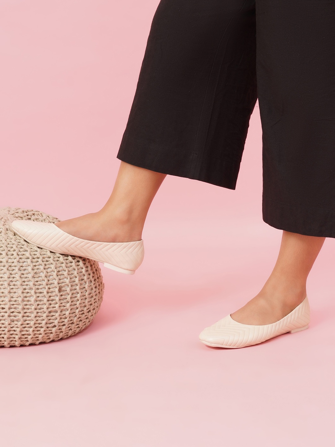 

Sherrif Shoes Textured Ballerinas, Beige