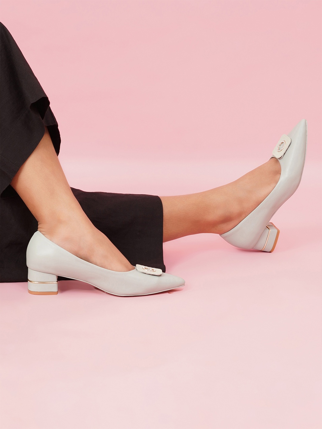 

Sherrif Shoes Pointed Toe Block Heeled Pumps, Green