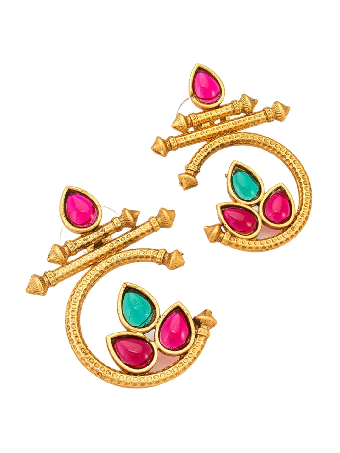 

aadita Gold-Plated Stone-Studded Contemporary Studs Earrings