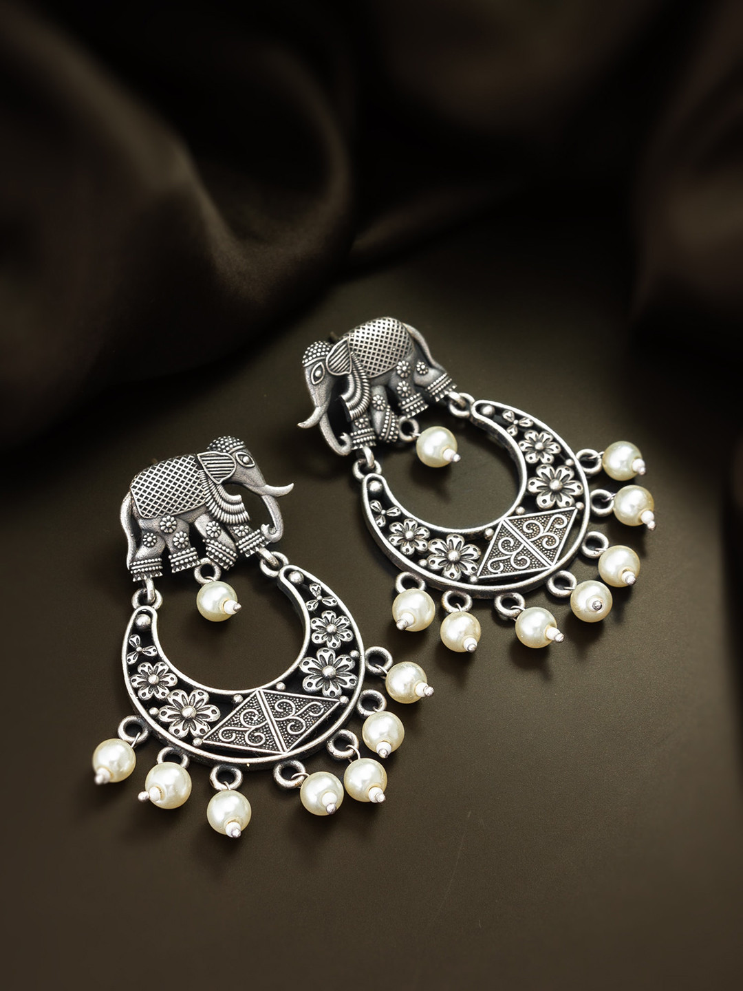 

aadita Beaded Animal Shaped Oxidised Drop Earrings, Silver