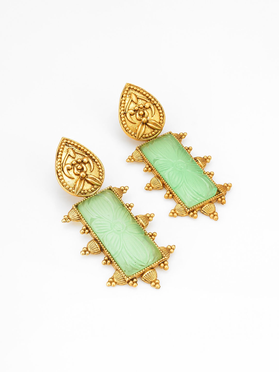 

aadita Gold-Plated Stone-Studded Geometric Drop Earrings