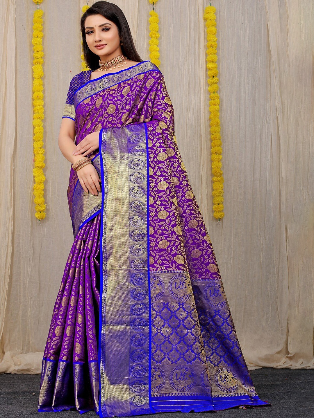 

SGF11 Woven Design Pure Silk Kanjeevaram Saree, Purple