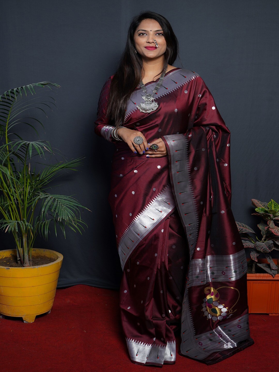 

SGF11 Woven Design Zari Pure Silk Heavy Work Paithani Saree, Maroon