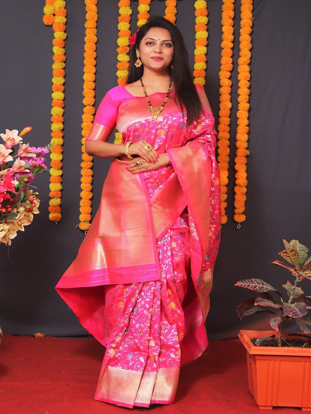 

SGF11 Woven Design Pure Silk Heavy Work Kanjeevaram Saree, Pink