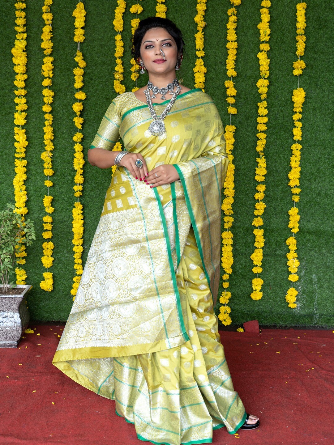 

SGF11 Woven Design Pure Silk Kanjeevaram Saree, Mustard