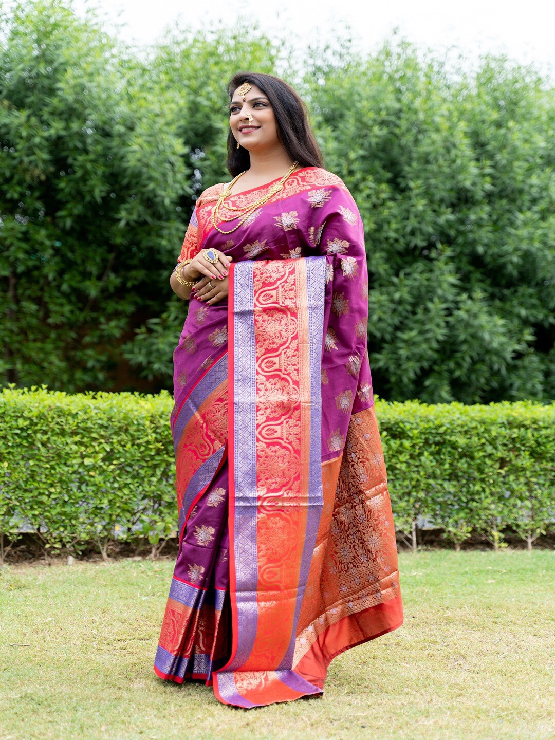 

SGF11 Woven Design Zari Pure Silk Heavy Work Kanjeevaram Saree, Purple