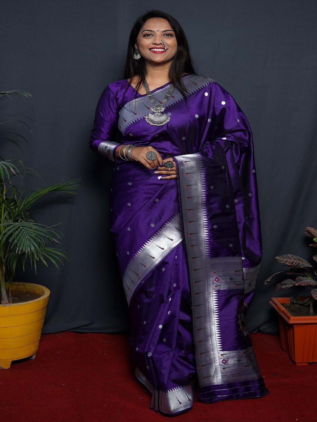 

SGF11 Woven Design Pure Zari Heavy Work Paithani Kanjeevaram Silk Saree, Purple