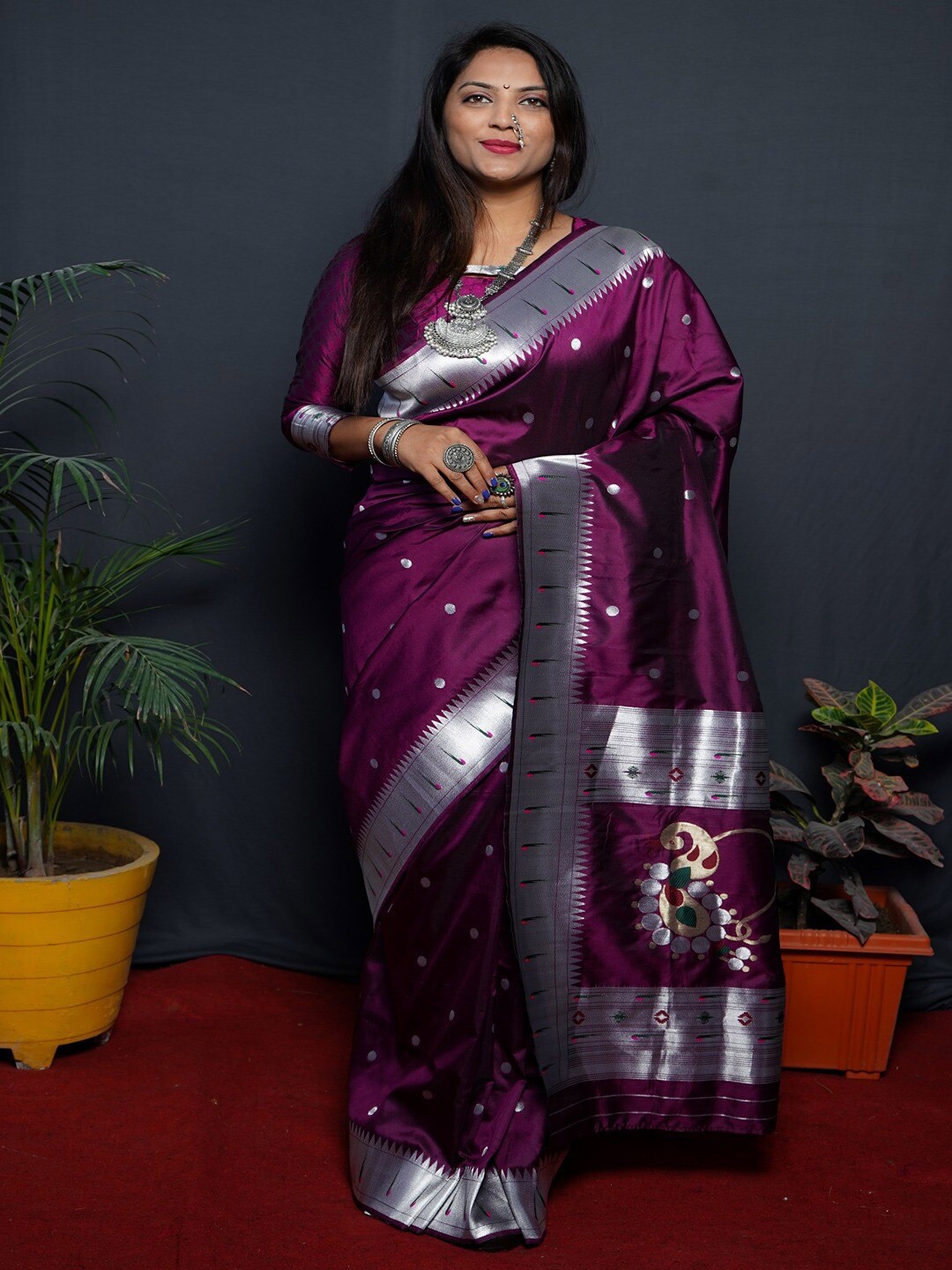 

SGF11 Woven Design Pure Zari Heavy Work Paithani Kanjeevaram Silk Saree, Purple