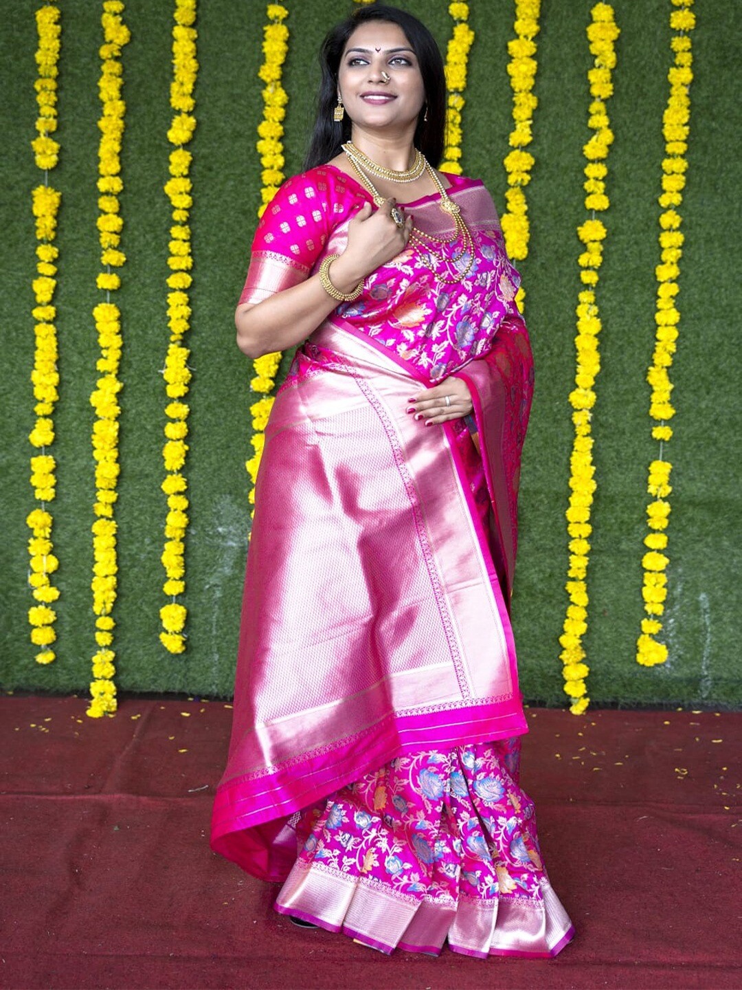 

SGF11 Woven Design Zari Pure Silk Kanjeevaram Saree, Pink
