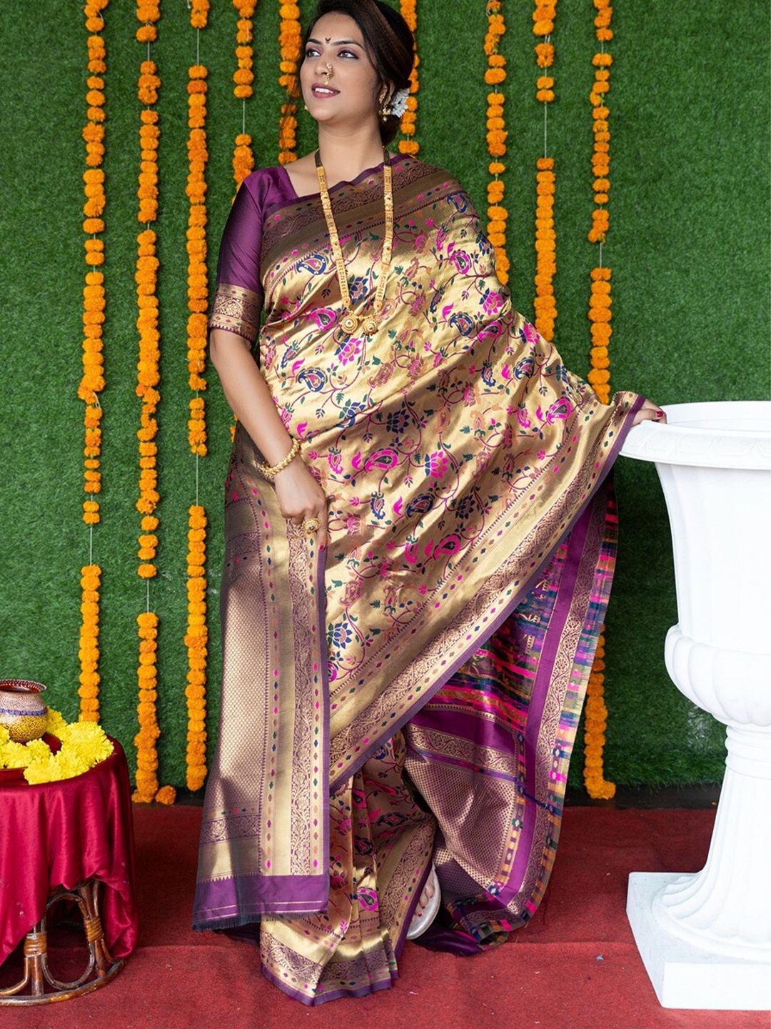 

SGF11 Woven Design Heavy Zari Work Kanjeevaram Silk Saree, Purple