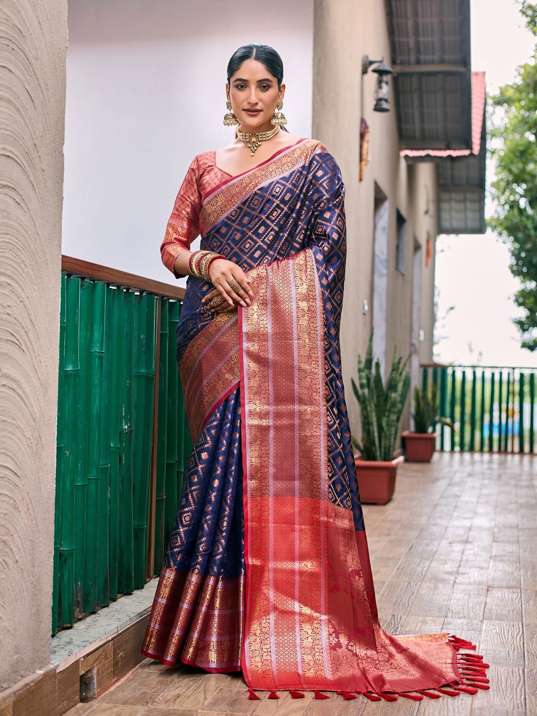 

LeeliPeeri Designer Ethnic Motifs Woven Design Zari Detailed Banarasi Saree, Navy blue