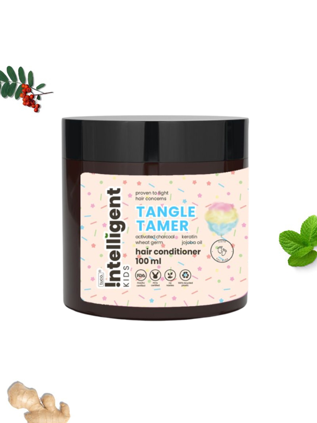 

Tuco Intelligent Tangle Tamer Kids Hair Conditioner with Jojoba Oil & Charcoal - 100ml, Beige