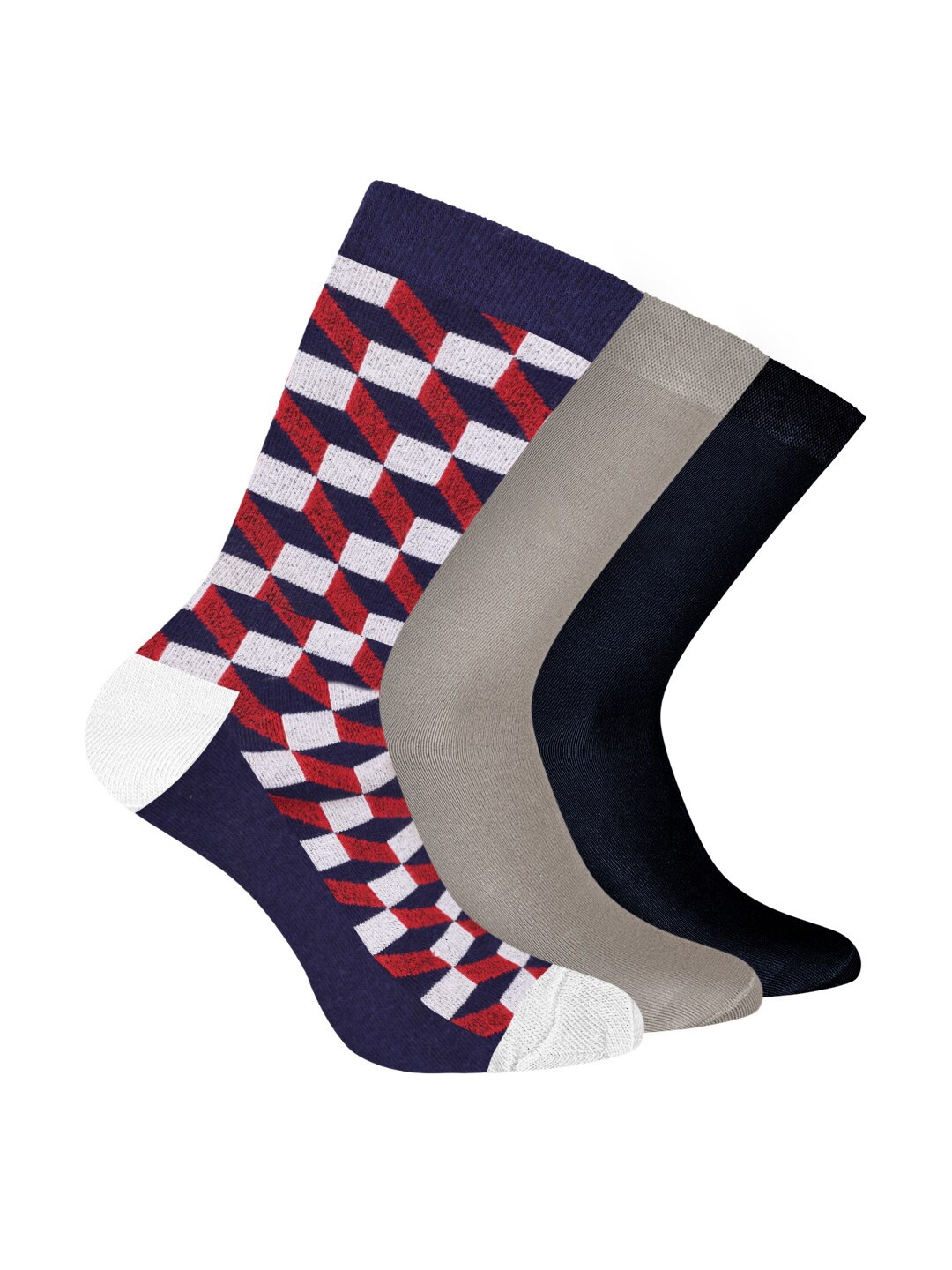 

FOOTPRINT Men 3 Pairs Patterned Odour free Organic Cotton Bamboo Calf Length Formal Socks, Red