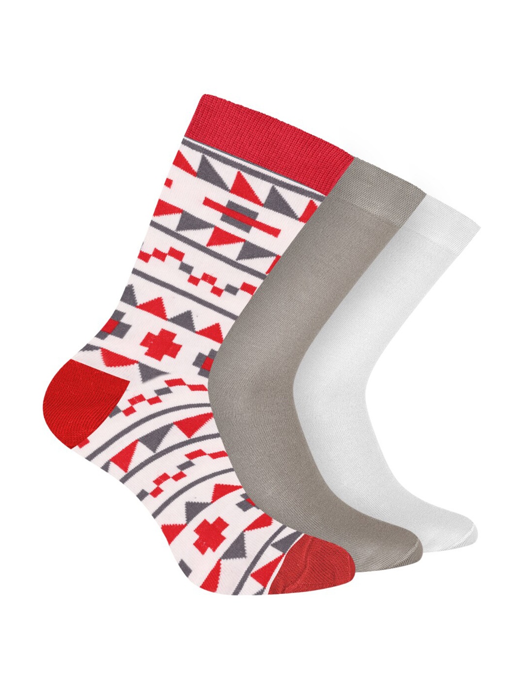 

FOOTPRINT Men 3 Pairs Patterned Odour free Organic Cotton Bamboo Calf Length Formal Socks, White