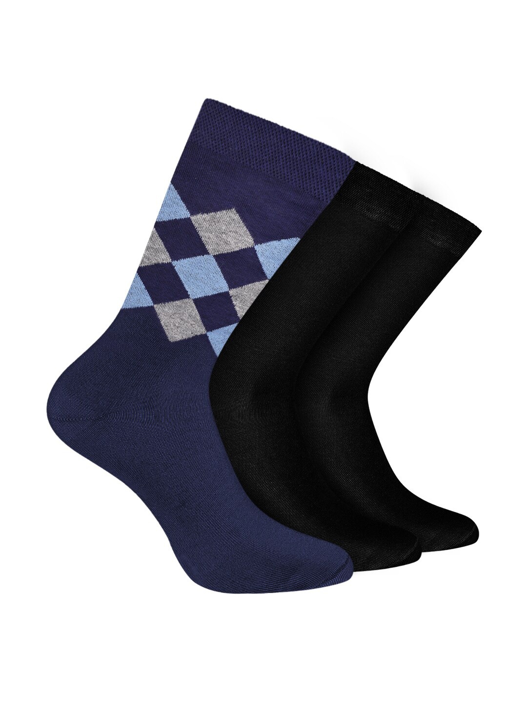 

FOOTPRINT Men 3 Pairs Patterned Odour free Organic Cotton Bamboo Calf Length Formal Socks, Blue