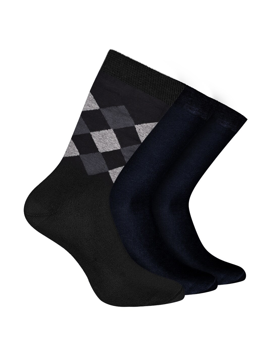 

FOOTPRINT Men 3 Pairs Patterned Odour free Organic Cotton Bamboo Calf Length Formal Socks, Grey