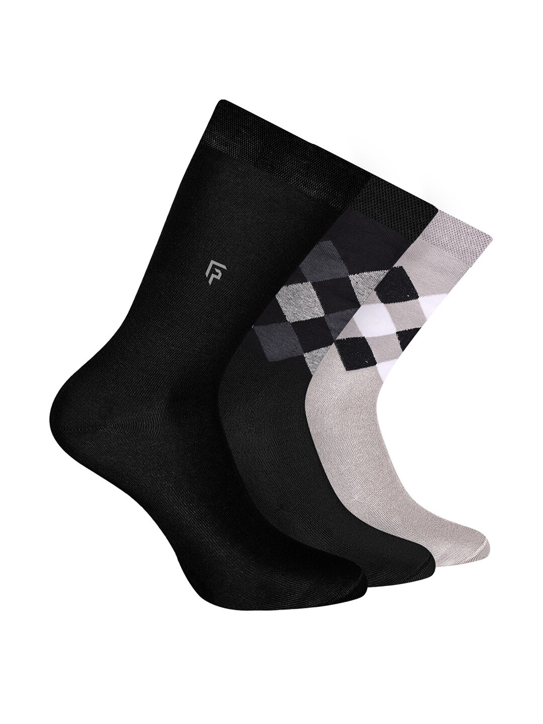 

FOOTPRINT Men 3 Pairs Patterned Odour free Organic Cotton Bamboo Calf Length Formal Socks, Grey