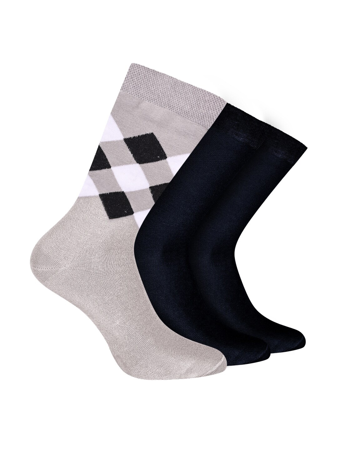 

FOOTPRINT Men 3 Pairs Patterned Odour free Organic Cotton Bamboo Calf Length Formal Socks, Grey