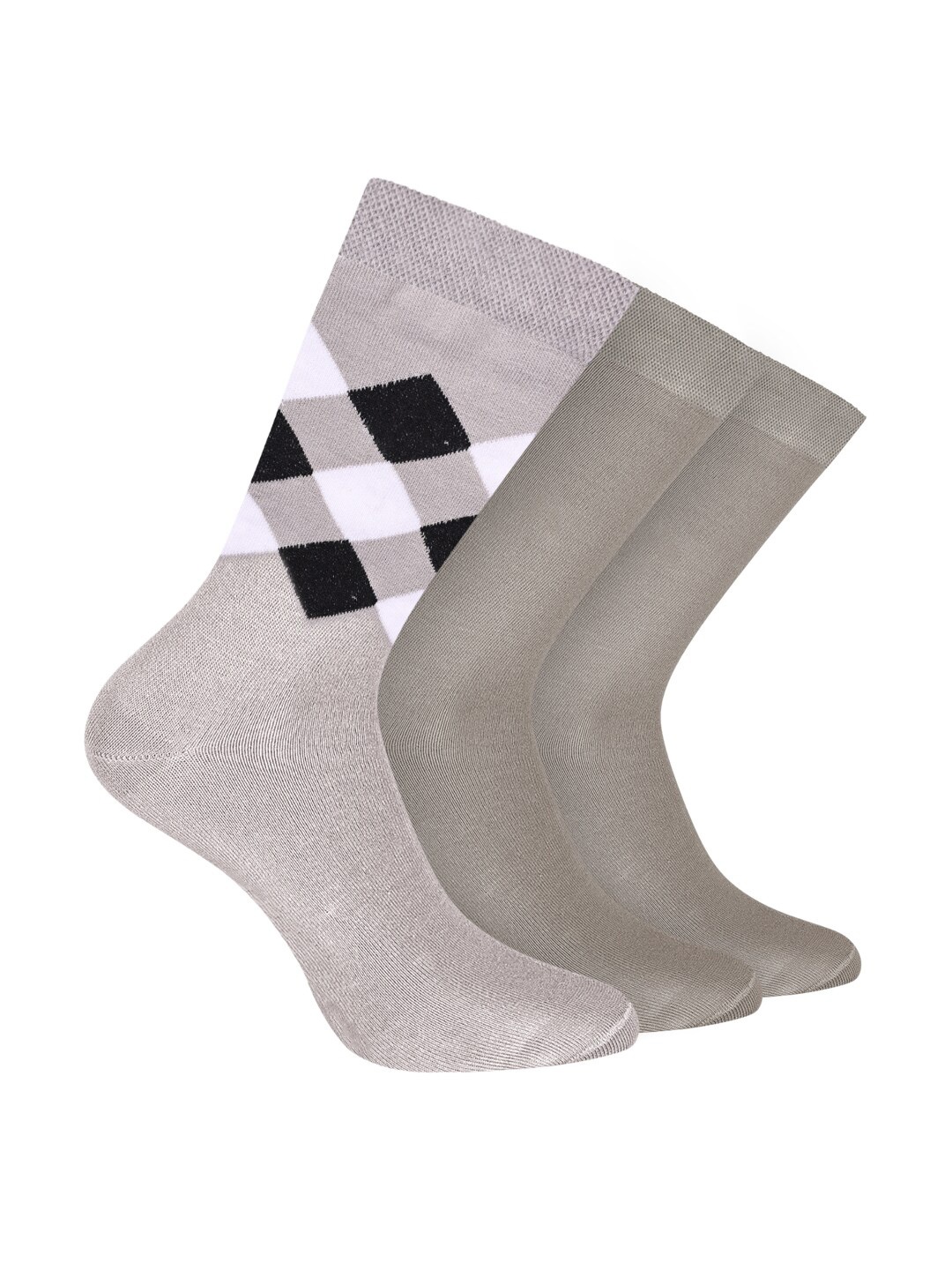 

FOOTPRINT Men 3 Pairs Patterned Odour free Organic Cotton Bamboo Calf Length Formal Socks, Grey