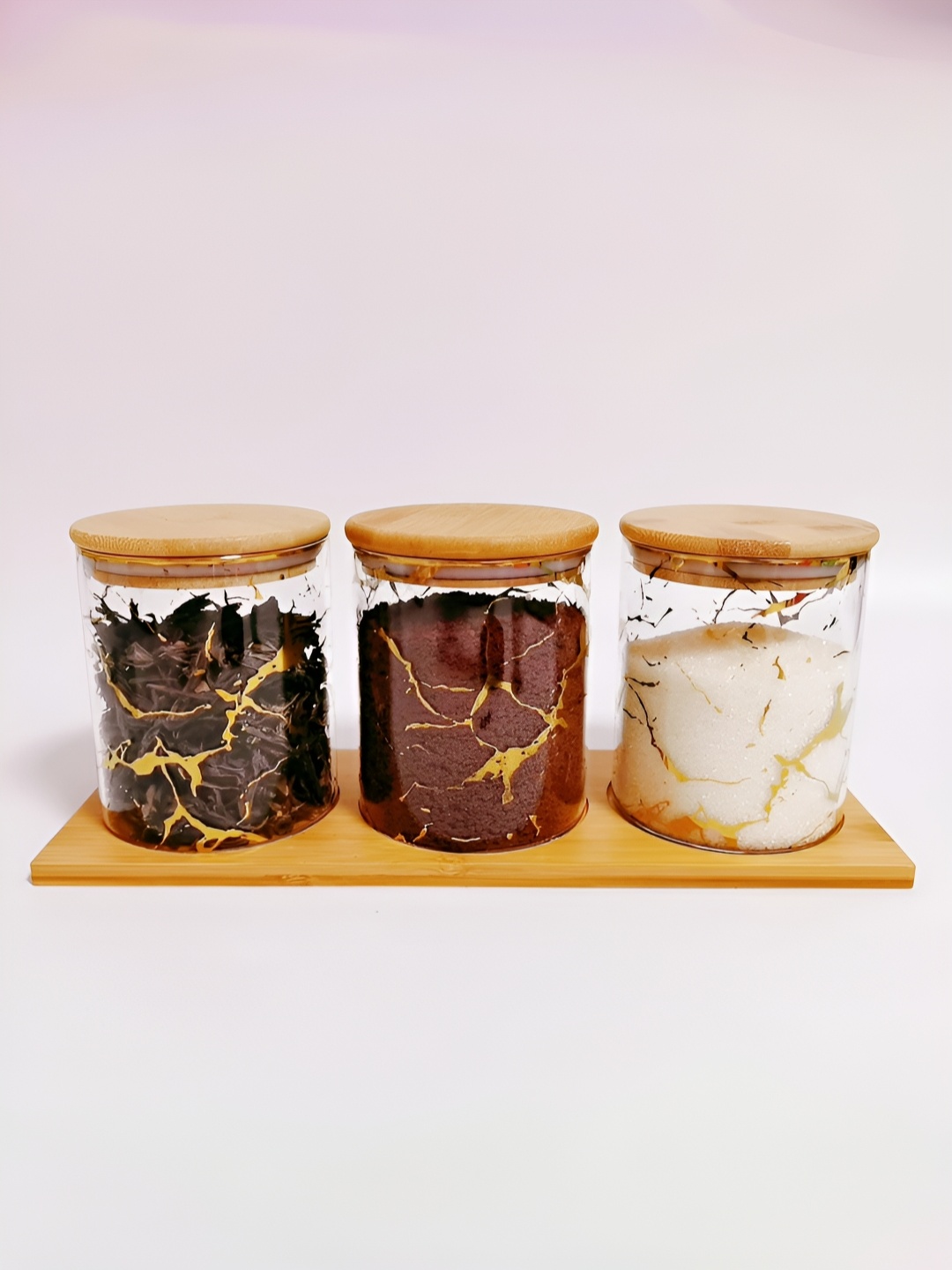Aura Gold-Toned 3 Pieces Glass Food Containers 850 ml