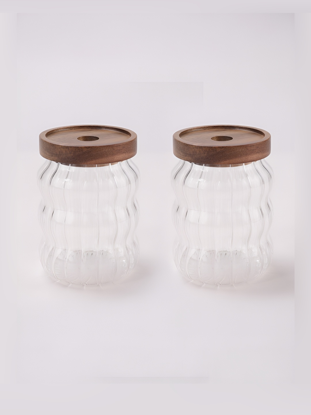 Aura Transparent 2 Pieces BPA Free Glass Containers with Wood Lid 620 ml