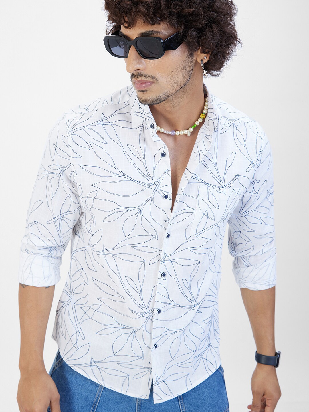 

VASTRADO Classic Slim Fit Cotton Printed Casual Shirt, White