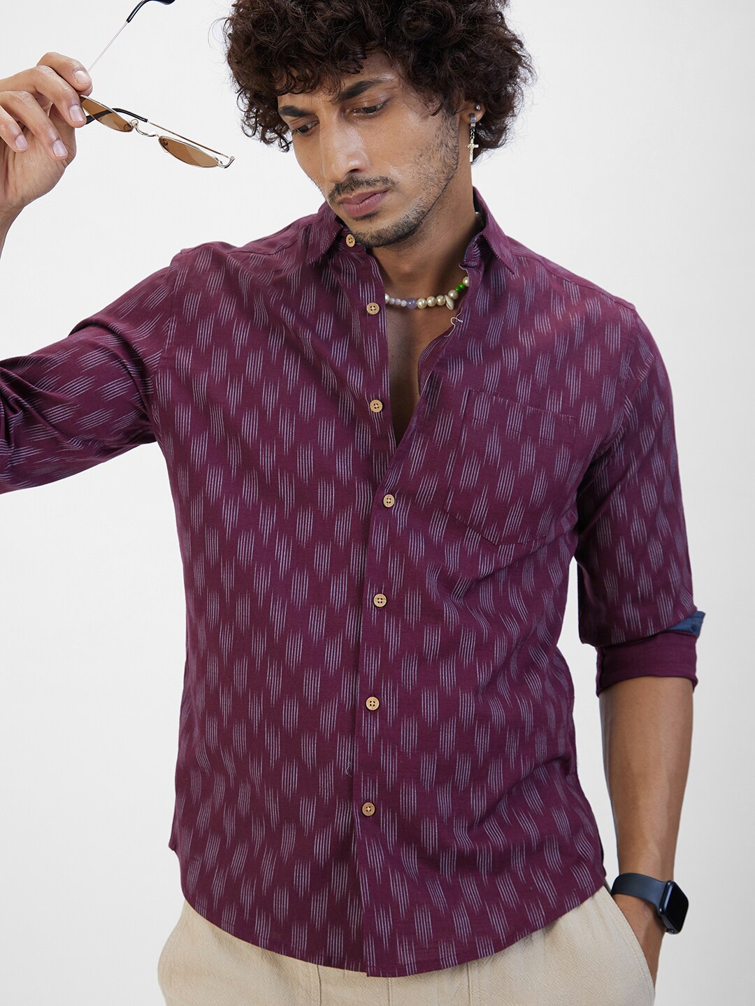 

VASTRADO Classic Slim Fit Cotton Abstract Printed Casual Shirt, Maroon
