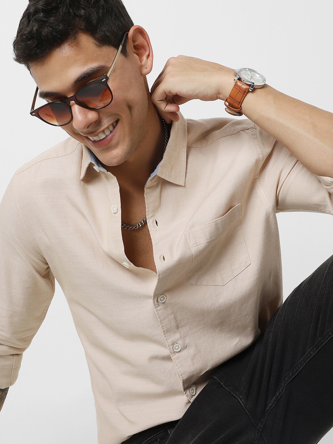 

VASTRADO Classic Slim Fit Cotton Casual Shirt, Beige