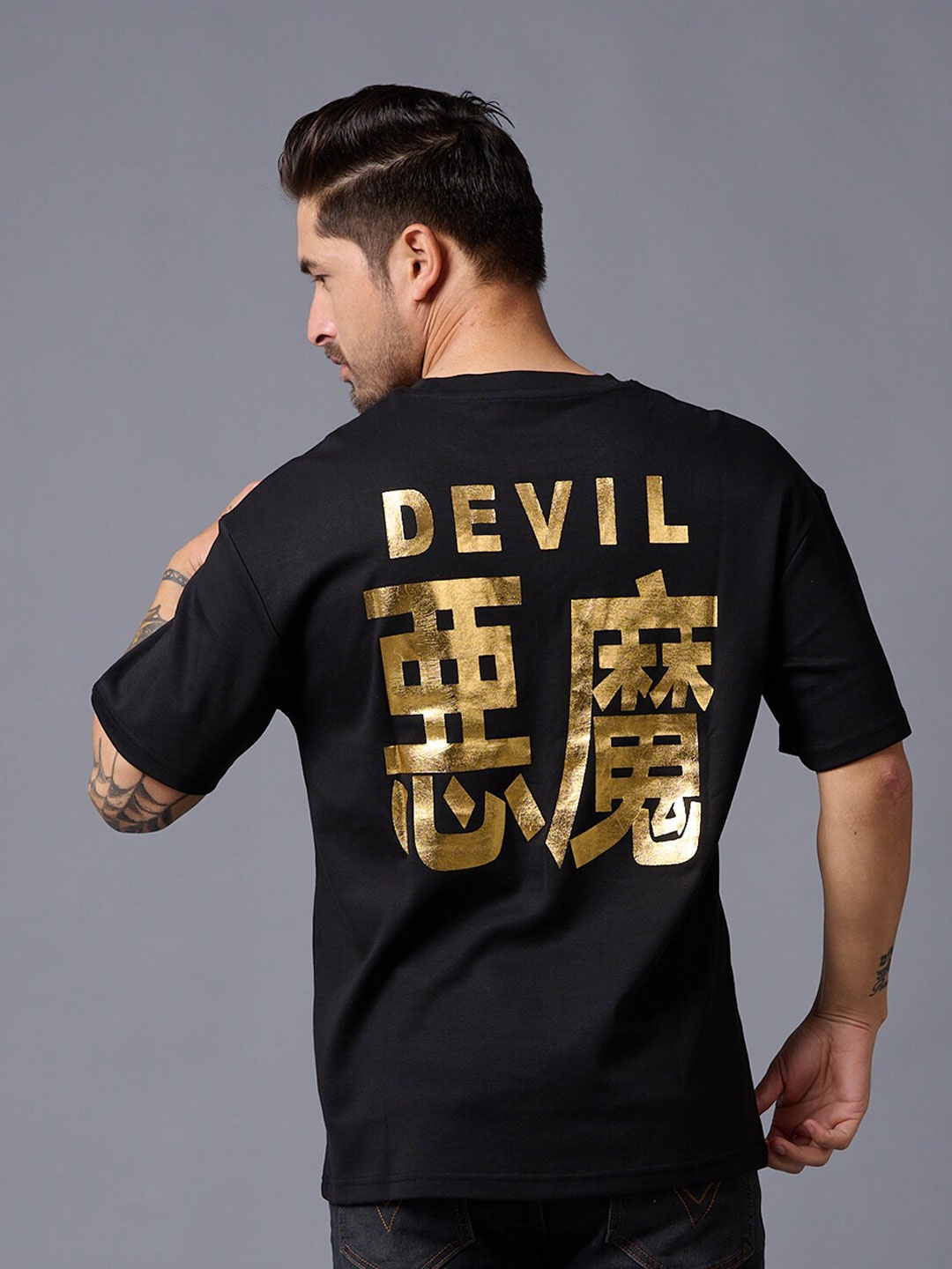 

GO DEVIL Typography Printed T-Shirt, Black