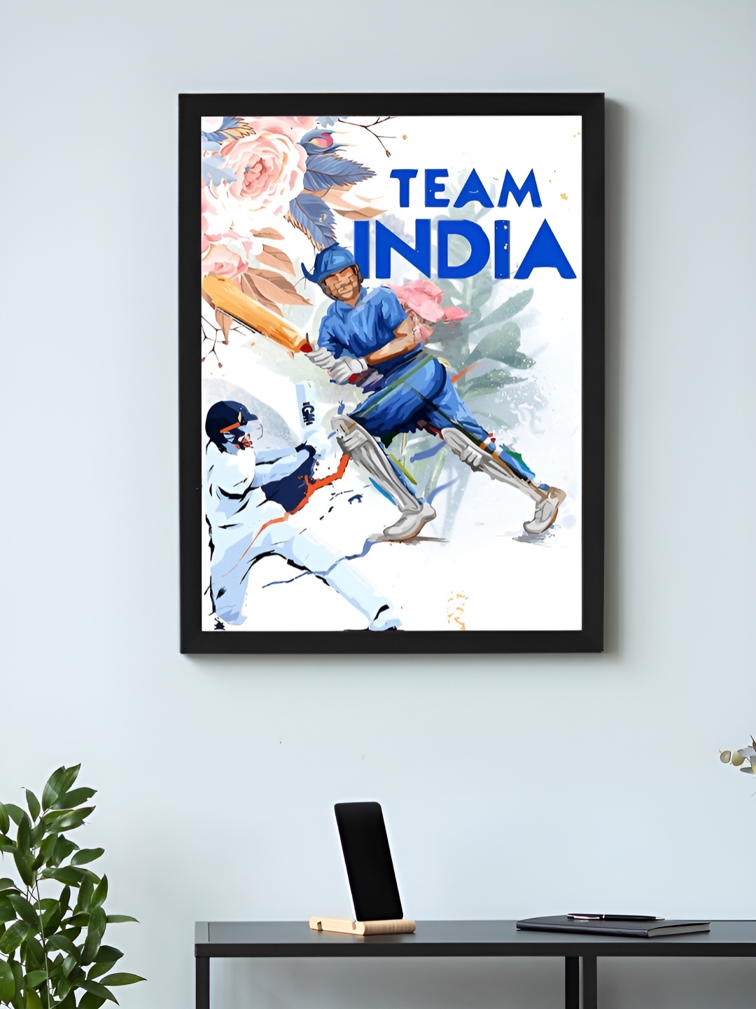 

Art Street Black & White Framed Art Print India Cricket Team Player Poster