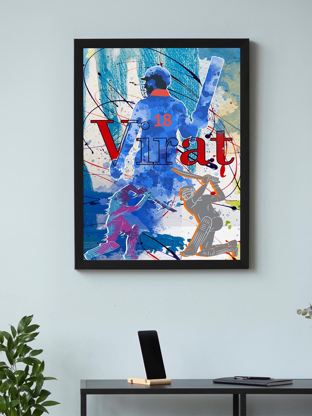 

Art Street Black & Blue Framed Art Print Virat Kohli Wall Hanging Poster