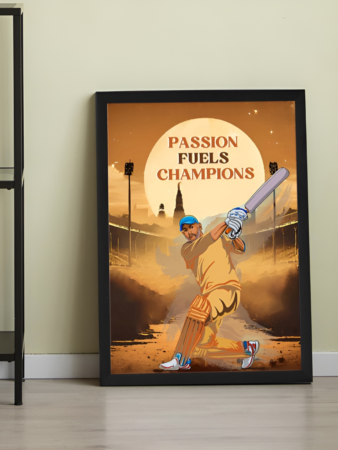 

Art Street Black & Brown Framed Cricket Art Print Mahi with Quotes Poster