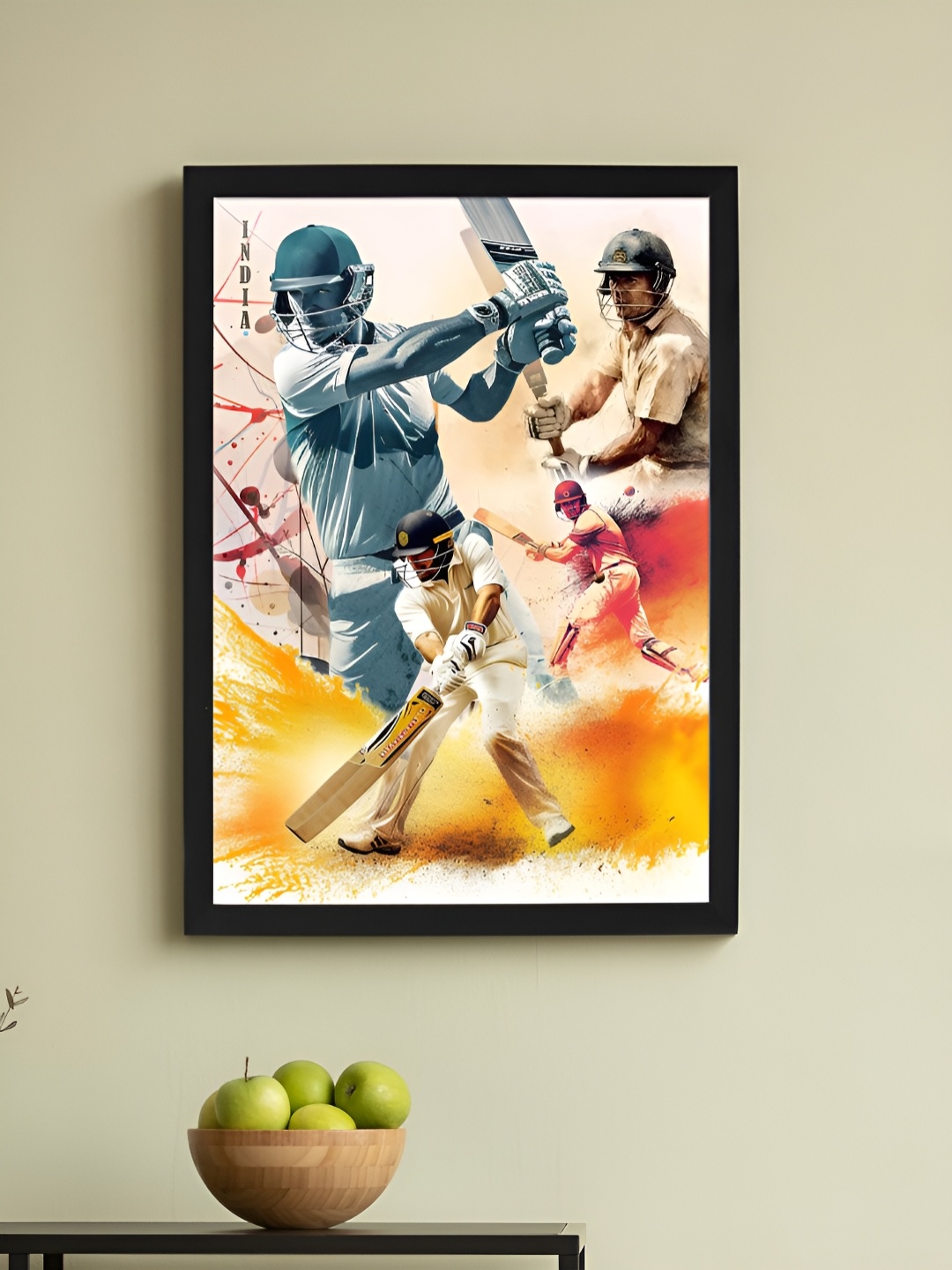 

Art Street Black & Blue Framed Art Print Cricket Players Playing Poster