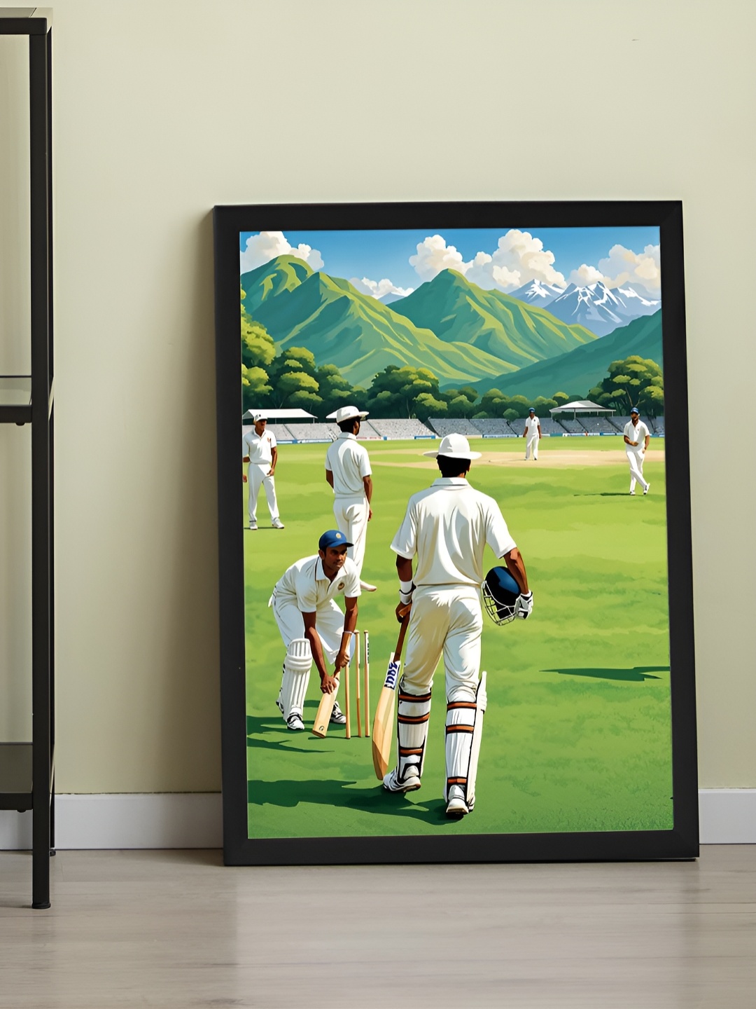 

Art Street Black & Green Framed Art Print Cricket Players Playing Poster