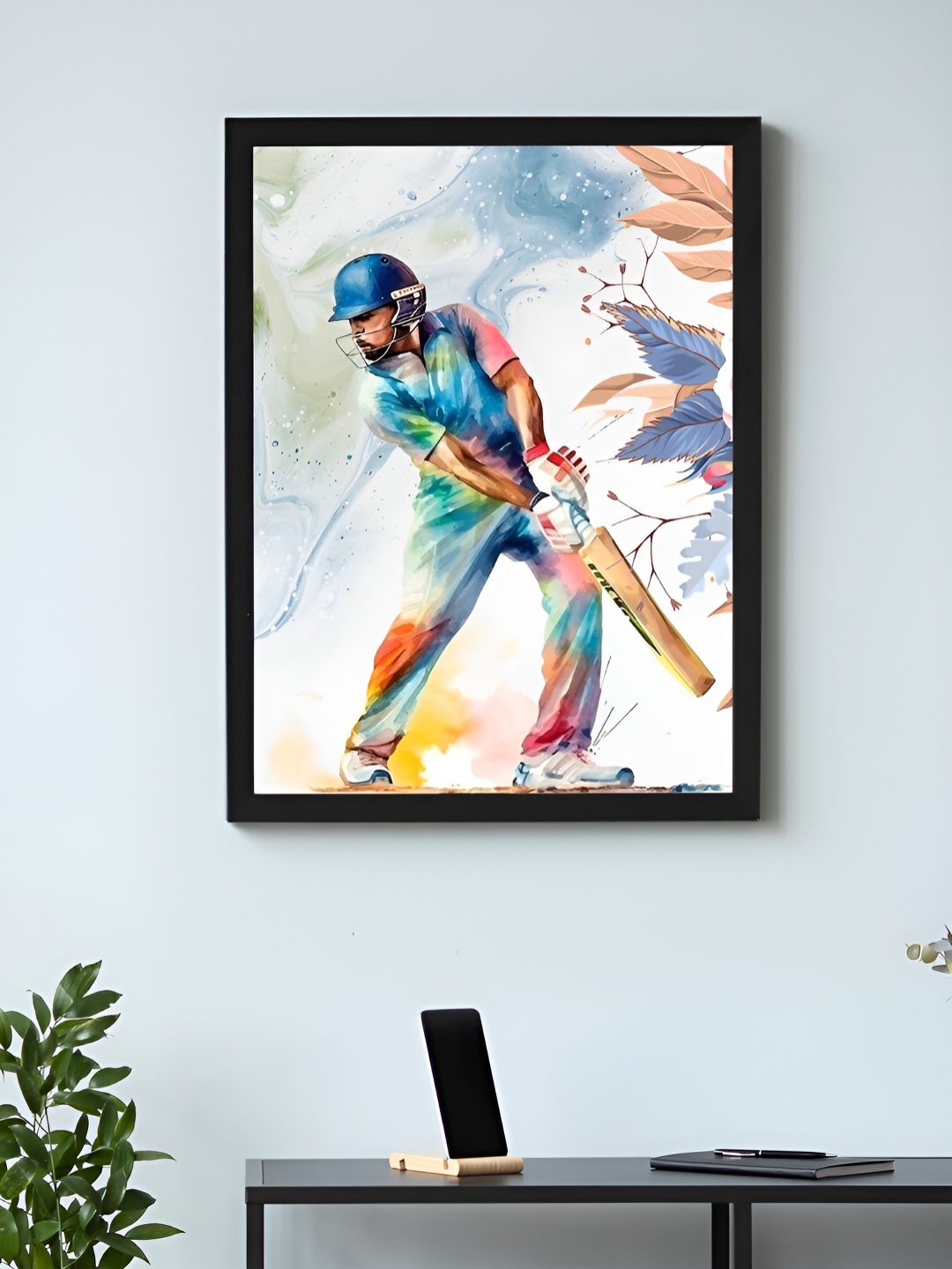 

Art Street Black & White Framed Art Print Cricket Batsman Playing Poster