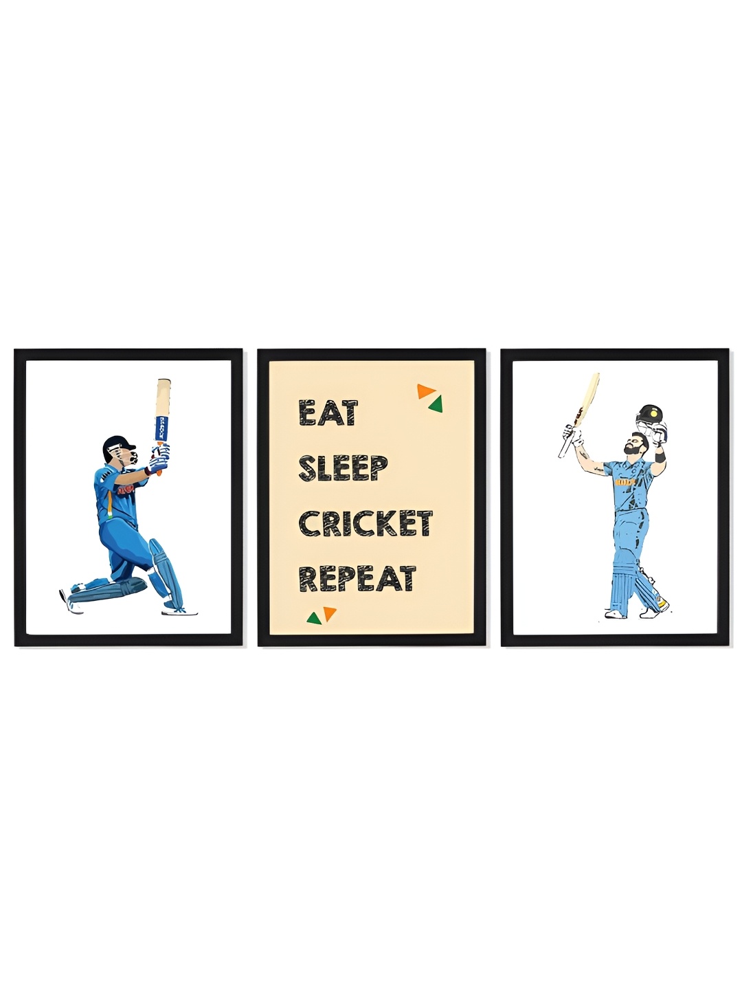 

Art Street Black & White Set of 3 Framed Cricket Art Print Mahi & Quotes Poster