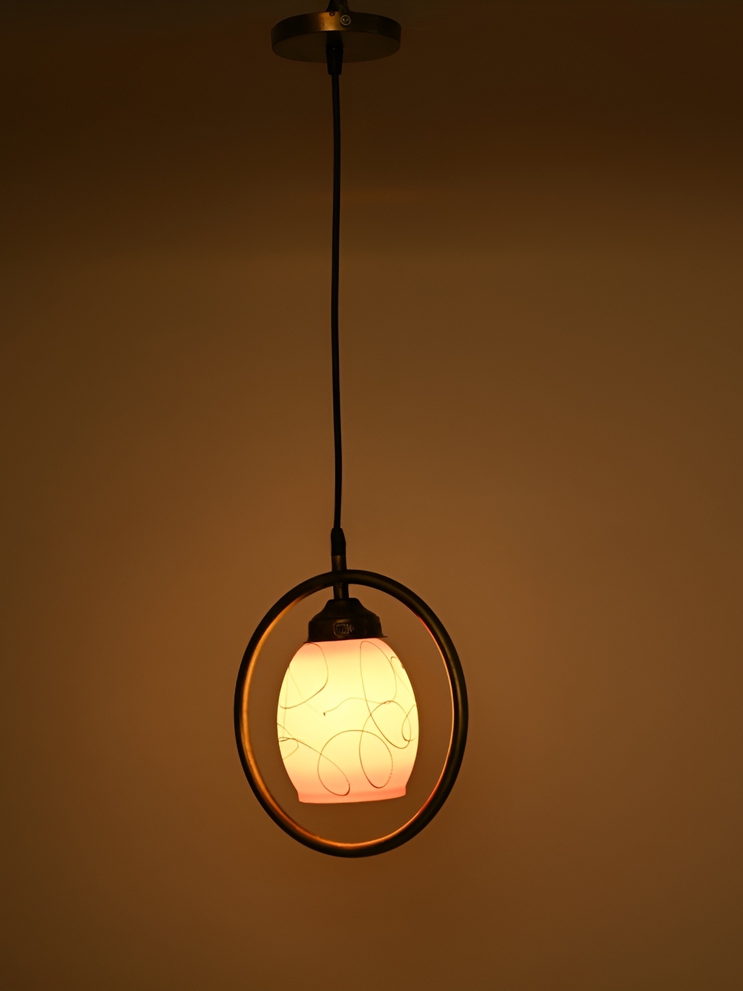 1ST TIME White & Black Printed Glass Contemporary Bell Shaped Ceiling Lamp