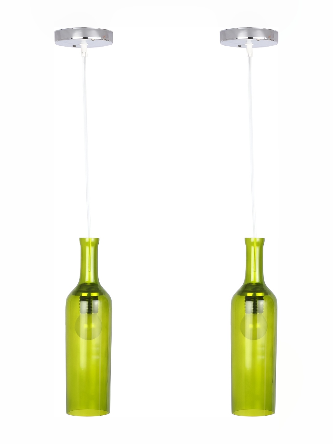 1ST TIME Green & Silver Toned Glass 2 Pieces Contemporary Ceiling Lamps