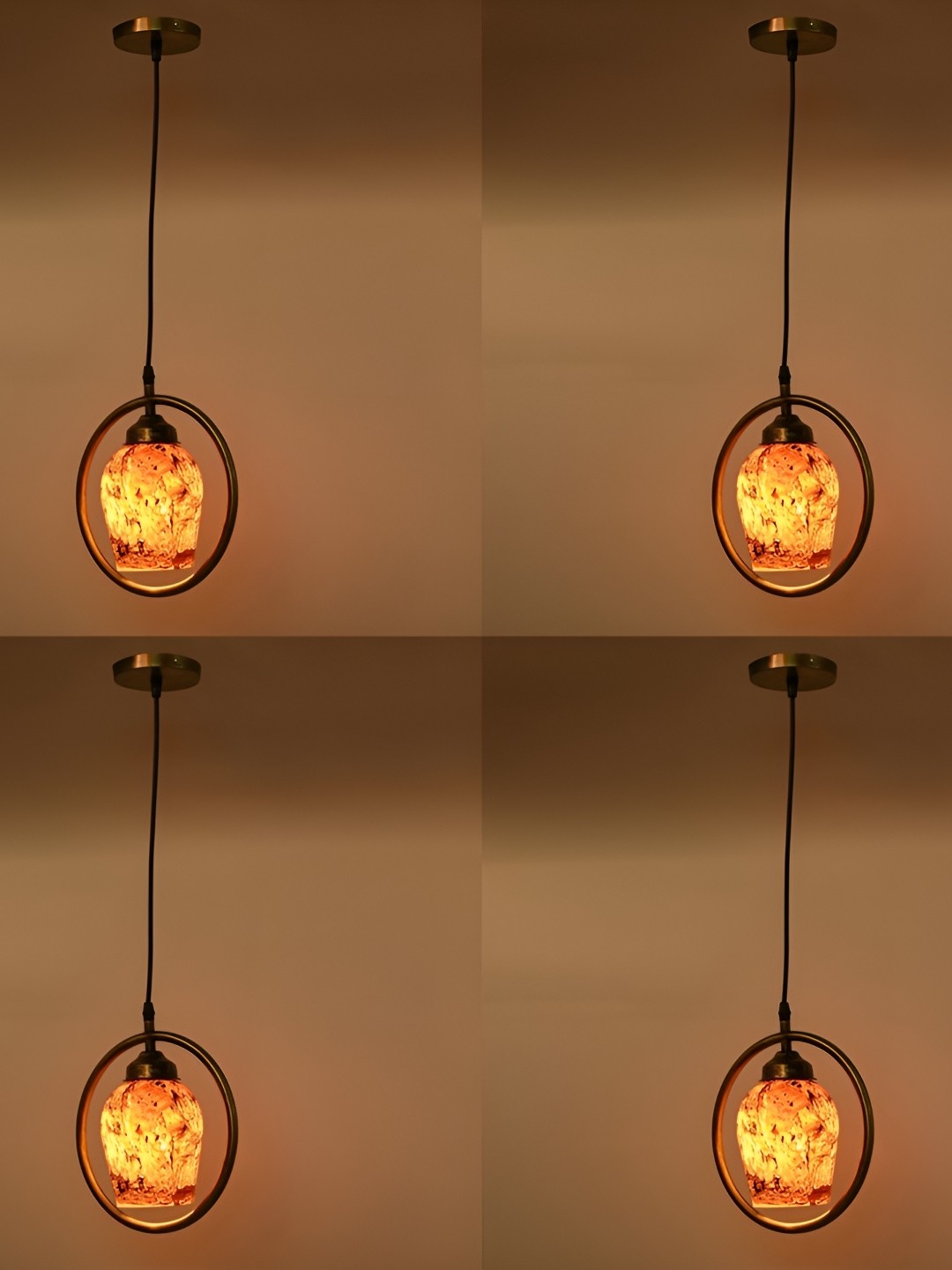 

1ST TIME Brown & Orange 4 Pcs Printed Glass Bell Shaped Ceiling Lamps