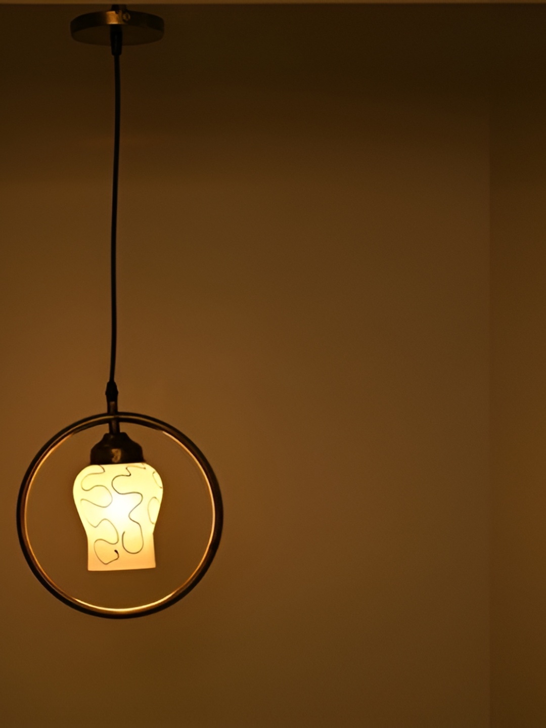 

1ST TIME White & Black Printed Glass Traditional Bell Shaped Ceiling Lamp