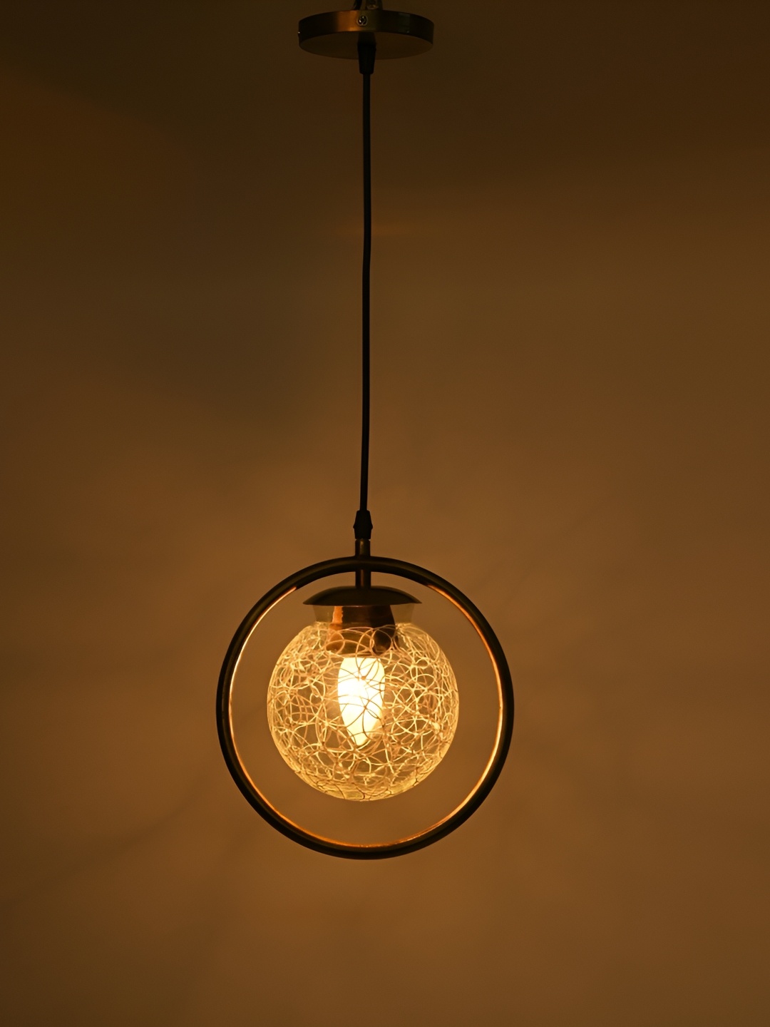 1ST TIME Transparent & Black Textured Glass Contemporary Spherical Ceiling Lamp