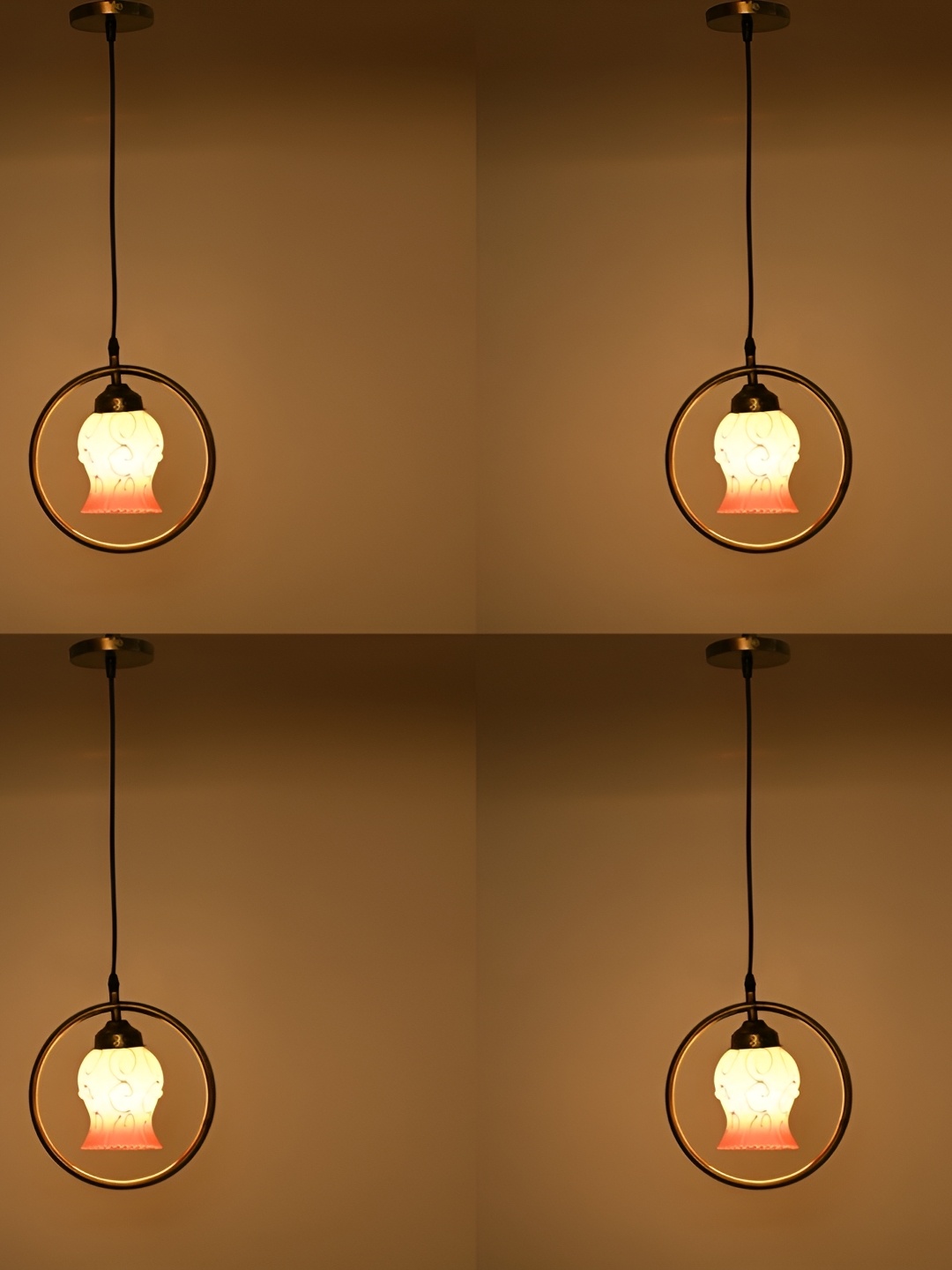 

1ST TIME White & Red 4 Pieces Textured Glass Traditional Bell Shaped Ceiling Lamps