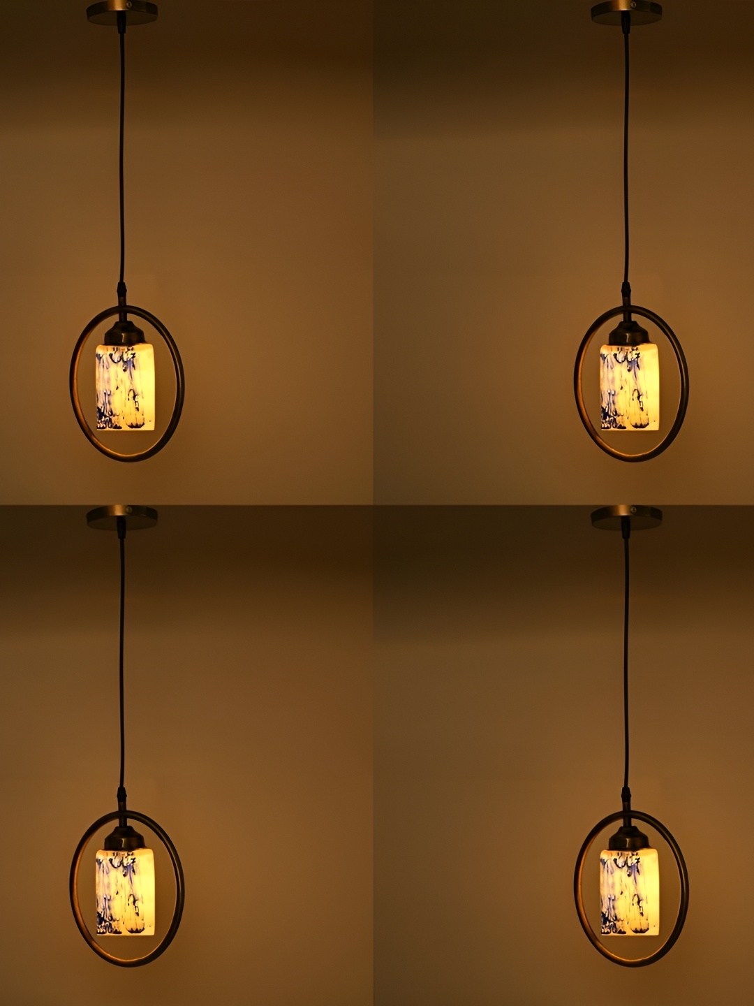 

1ST TIME Blue & Black 4 Pcs Printed Glass Ceiling Lamps