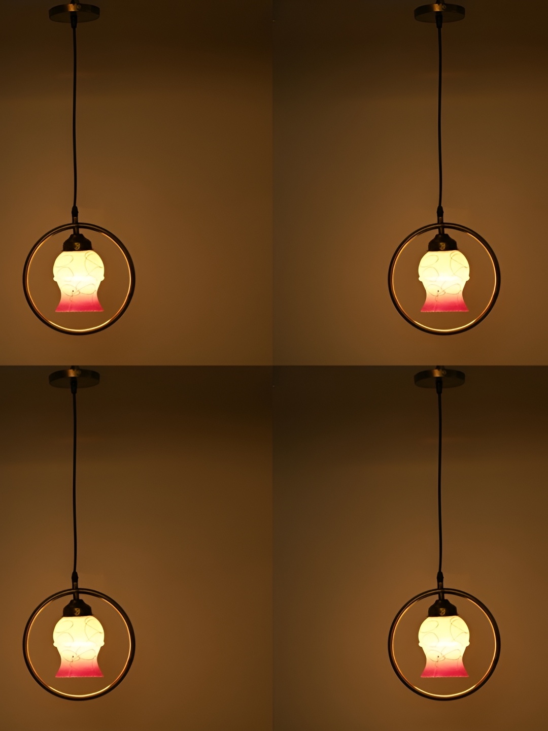 

1ST TIME White & Red 4 Pcs Printed Glass Abstract Shaped Ceiling Lamps