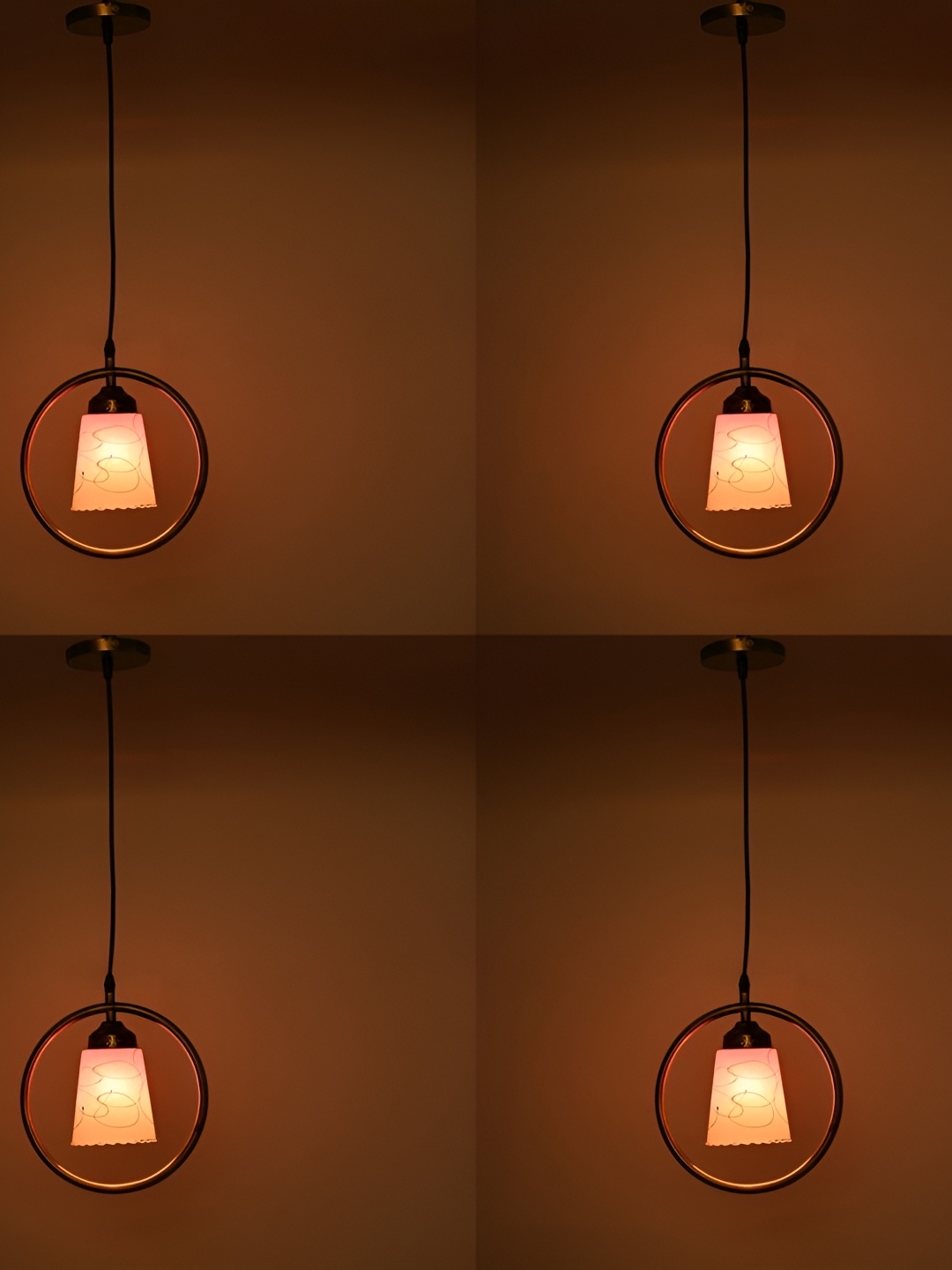 

1ST TIME White & Black 4 Pcs Printed Glass Bell Shaped Ceiling Lamps