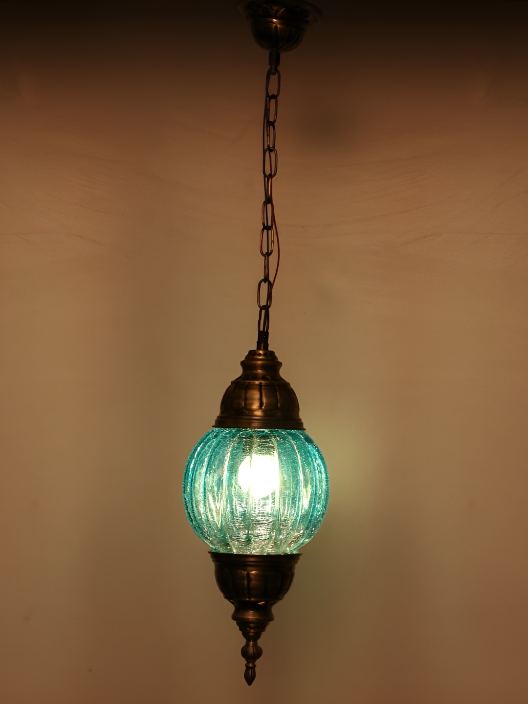 

1ST TIME Blue & Gunmetal-Toned Glass Contemporary Ceiling Lamp