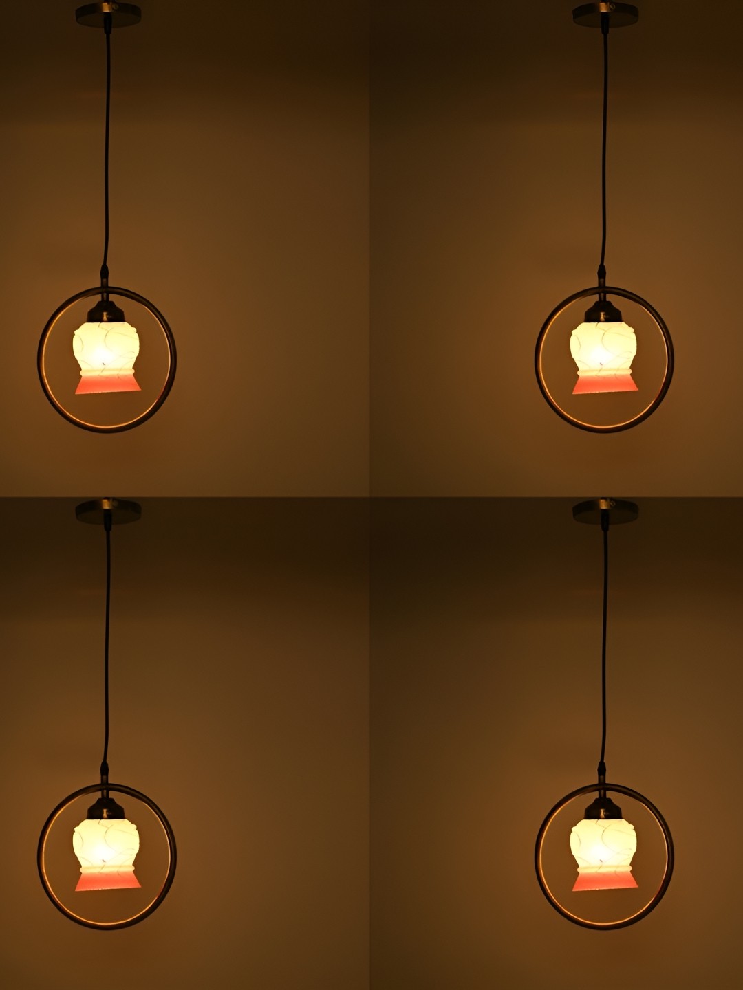 

1ST TIME White & Red 4 Pieces Textured Glass Traditional Bell Shaped Ceiling Lamps