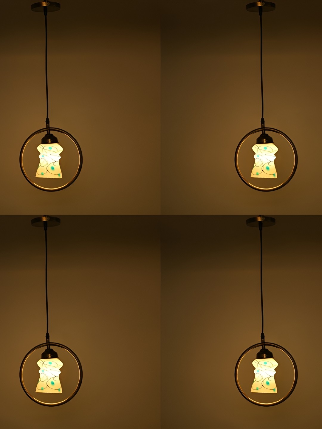 

1ST TIME White & Blue 4 Pieces Printed Glass Contemporary Bell Ceiling Lamps