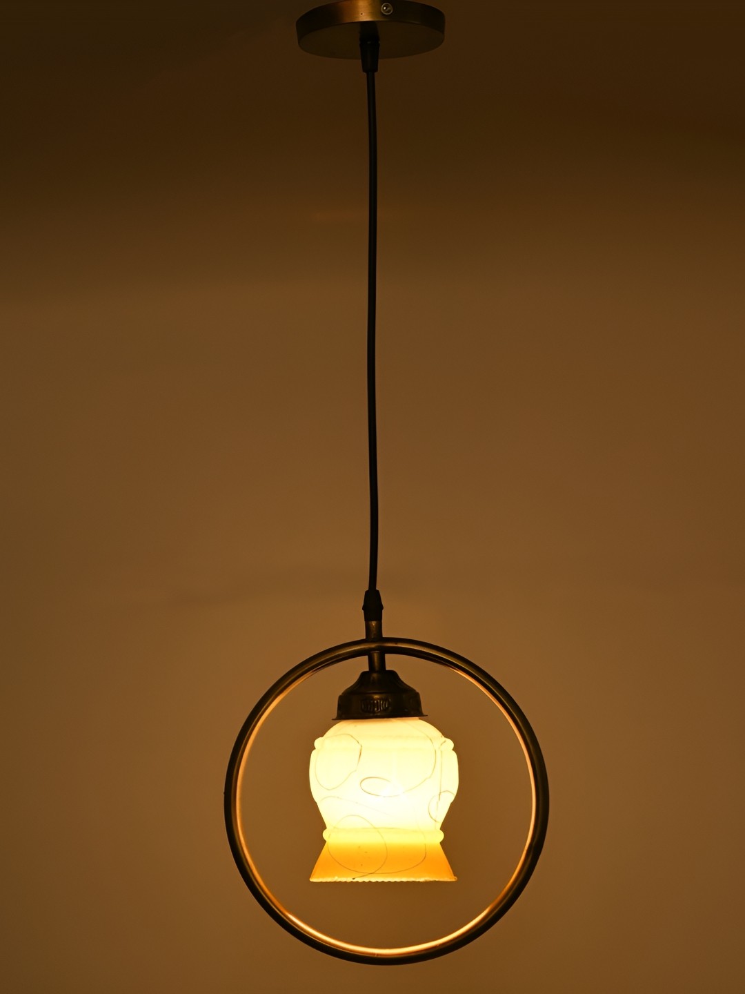 

1ST TIME White & Yellow Printed Glass Traditional Ceiling Lamp