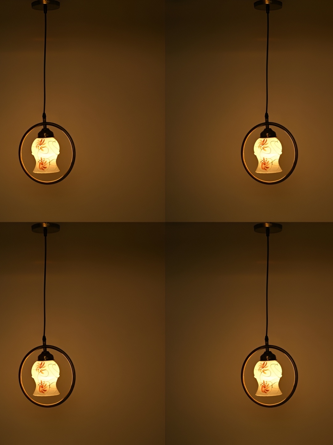 

1ST TIME White & Brown 4Pcs Printed Glass Traditional Ceiling Lamps
